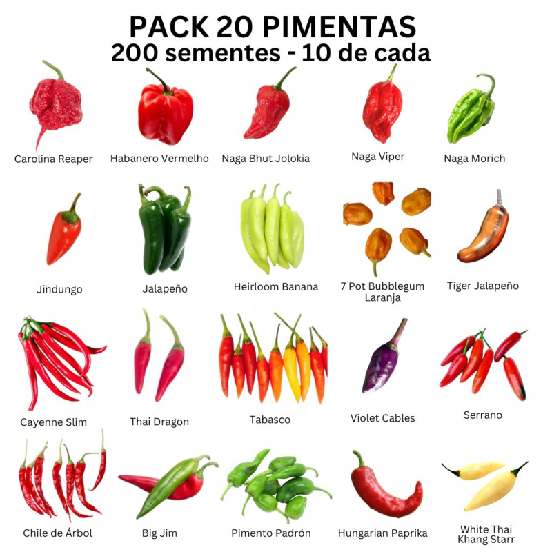 PACK 20 Pimentas 200 sementes 10 de cada PACK 20 Pimentas 200 sementes 10 de cada