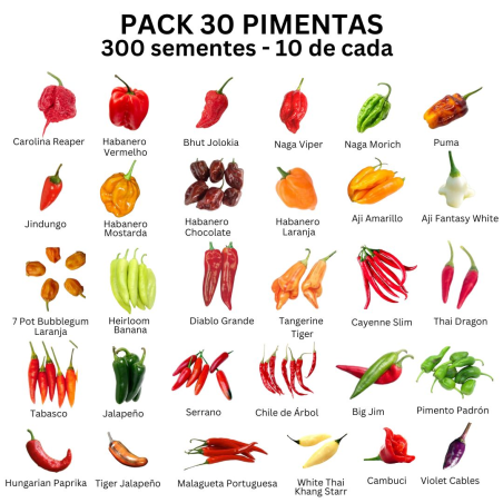 PACK 30 Pimentas 300 sementes 10 de cada