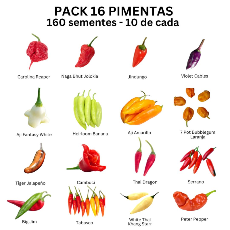 PACK 16 Pimentas 160 sementes 10 de cada PACK 16 Pimentas 160 sementes 10 de cada