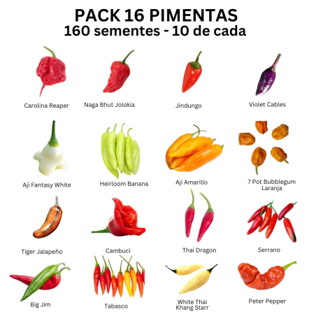 PACK 16 Pimentas 160 sementes 10 de cada