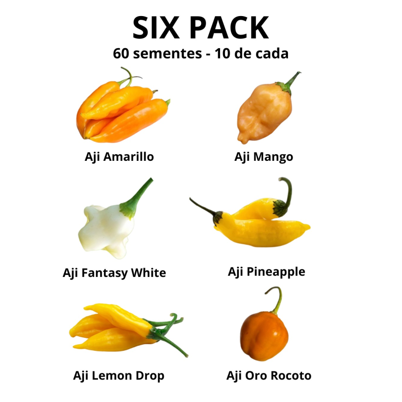 SIX PACK AJI - 6 Pimentas 60 sementes 10 de cada
