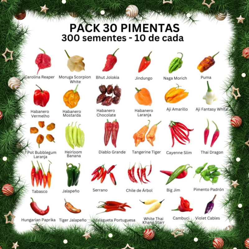 PACK 30 Pimentas 300 sementes 10 de cada