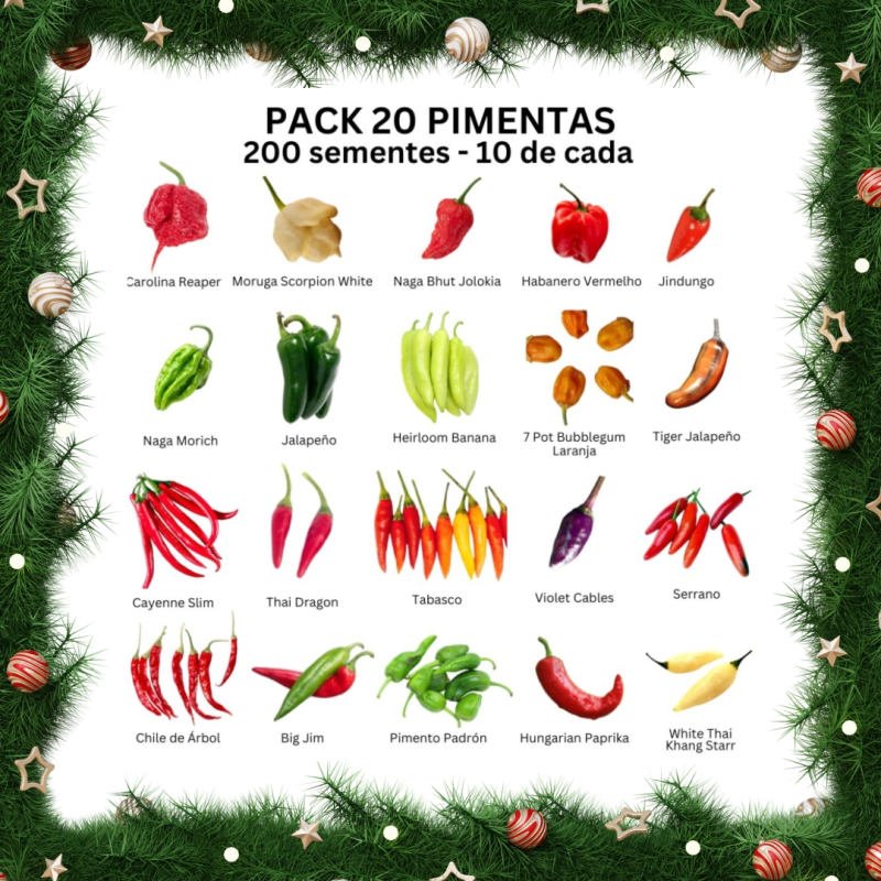 PACK 20 Pimentas 200 sementes 10 de cada