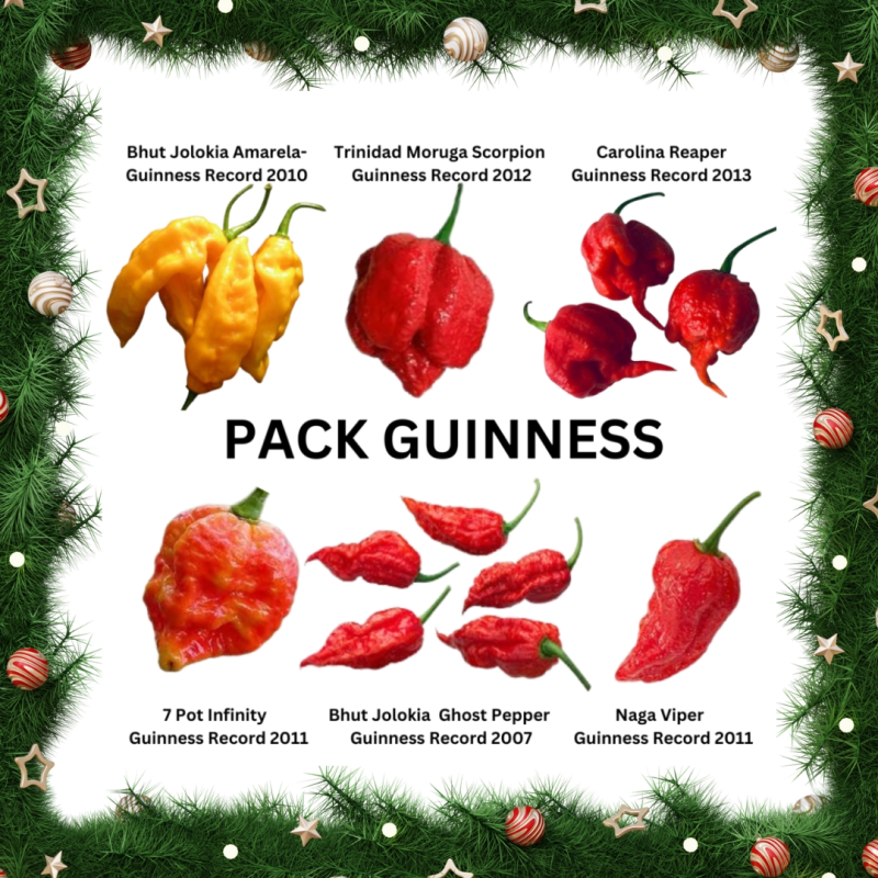 PACK 6 GUINNESS Reaper, Scorpion, 7 Pot, Jolokia Vermelha e Amarela - 60 sementes