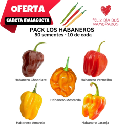 PACK LOS HABANEROS: Chocolate, Amarelo, Laranja, Vermelho e Mostarda 50 sementes