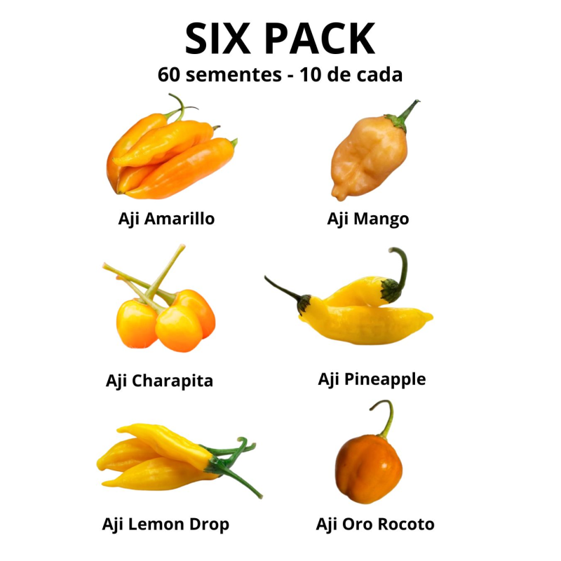 SIX PACK AJI - 6 Pimentas 60 sementes 10 de cada