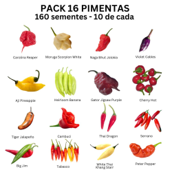 PACK 16 Pimentas 160 sementes 10 de cada
