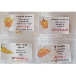 PACK Pôr do Sol: Trinidad Scorpion Amarela, Jolokia Amarela, Habanero Amarelo, Aji Amarillo