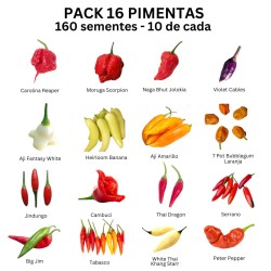 Pack de 16 malaguetas 160 sementes Carolina Reaper Moruga Scorpion Amarela Bhut Jolokia Pack de 16 variedades de malaguetas