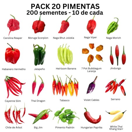 Pack de 20 Malaguetas 200 Sementes Carolina Reaper Scorpion Bhut Jolokia Pimentas Nucleares